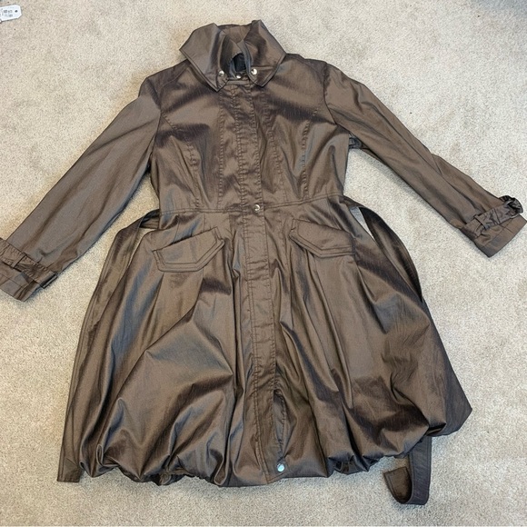 Samuel Dong brown bronze Belted Full Zip Water Resistant Bubble Trench Coat Sz L - Picture 9 of 16